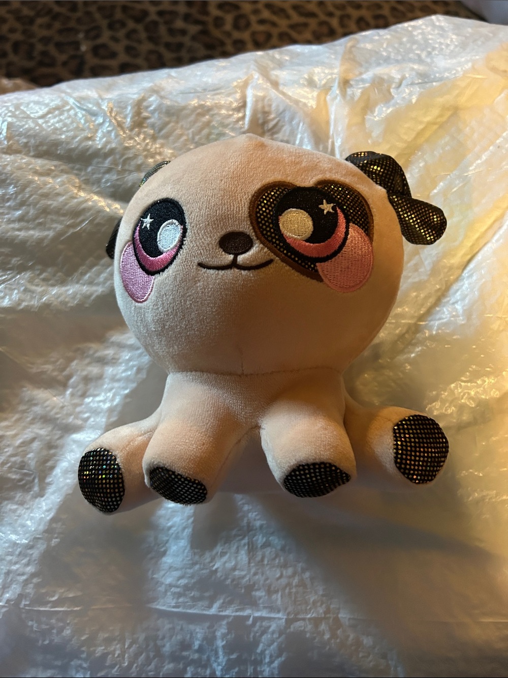 Plush Octopus Toy - Cream Body with Pink and Black Accents